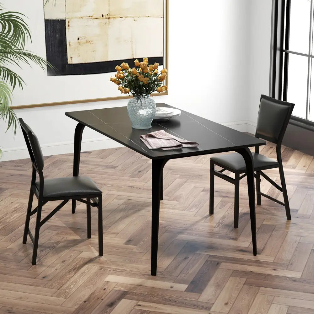 Set of 2 Metal Folding Dining Chair with Space Saving Design - Black - Dining Chairs