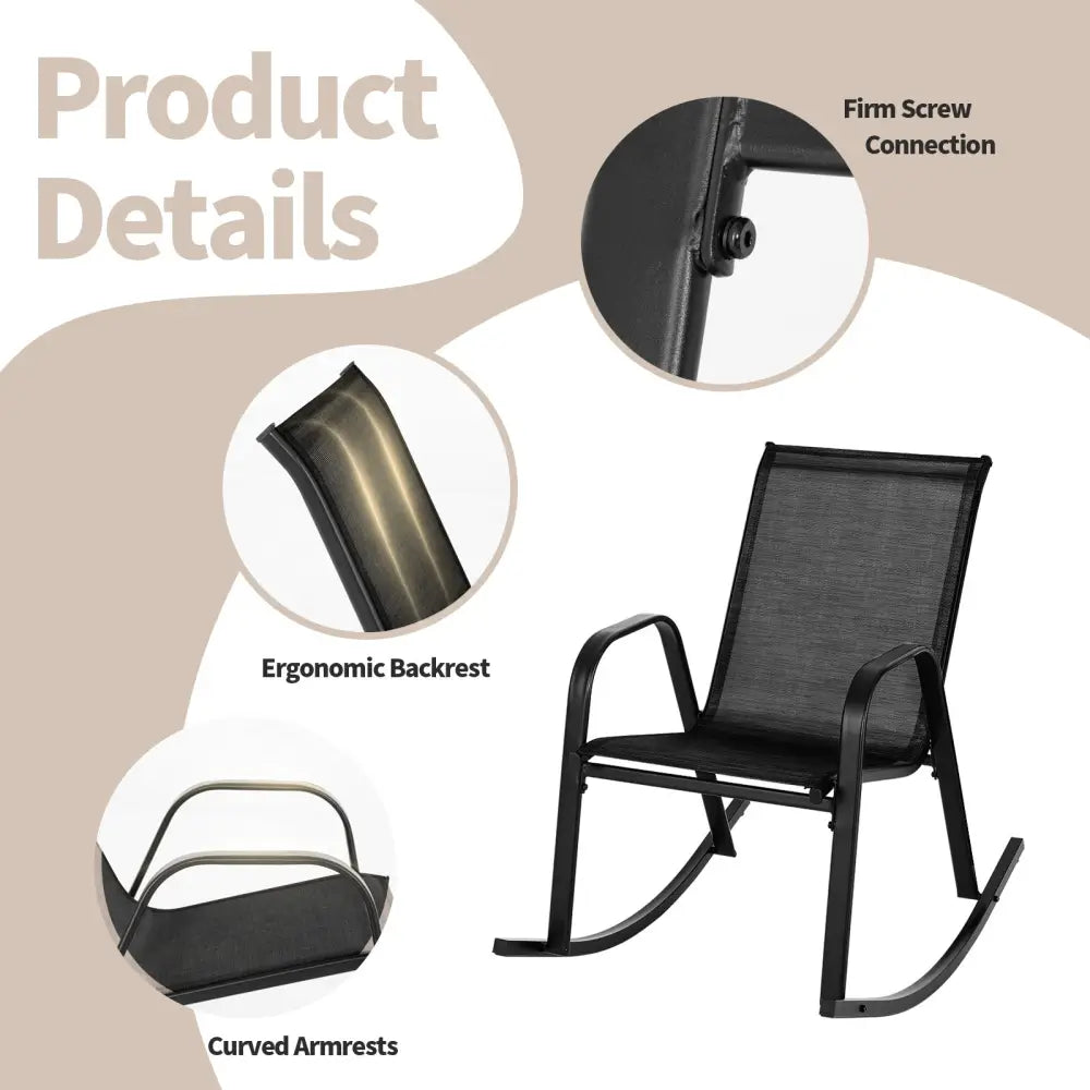 Set of 2 Metal Patio Rocking Chair with Breathable Seat Fabric-Black - Black - Patio Rocking Chairs & Gliders