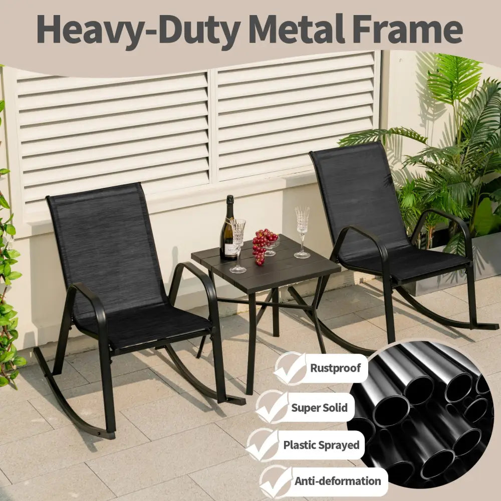 Set of 2 Metal Patio Rocking Chair with Breathable Seat Fabric-Black - Black - Patio Rocking Chairs & Gliders
