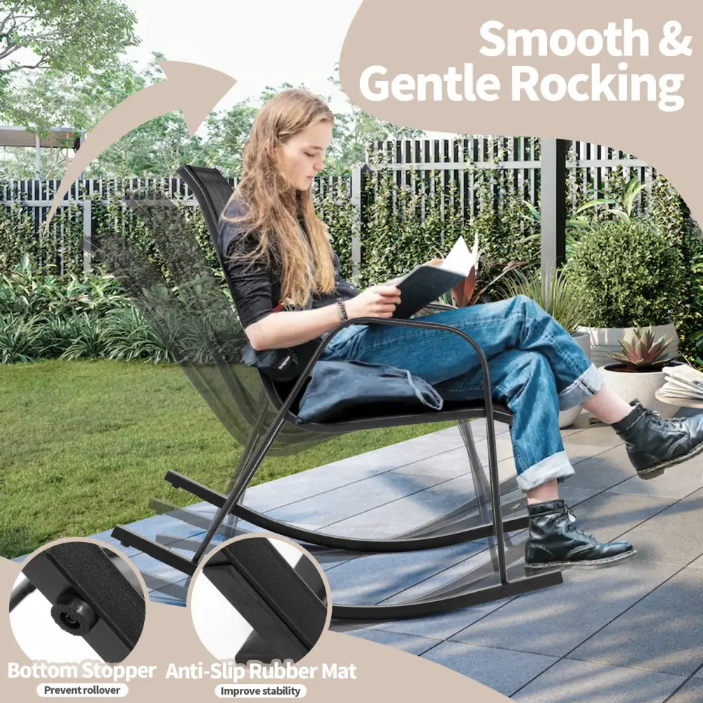Set of 2 Metal Patio Rocking Chair with Breathable Seat Fabric-Black - Black - Patio Rocking Chairs & Gliders