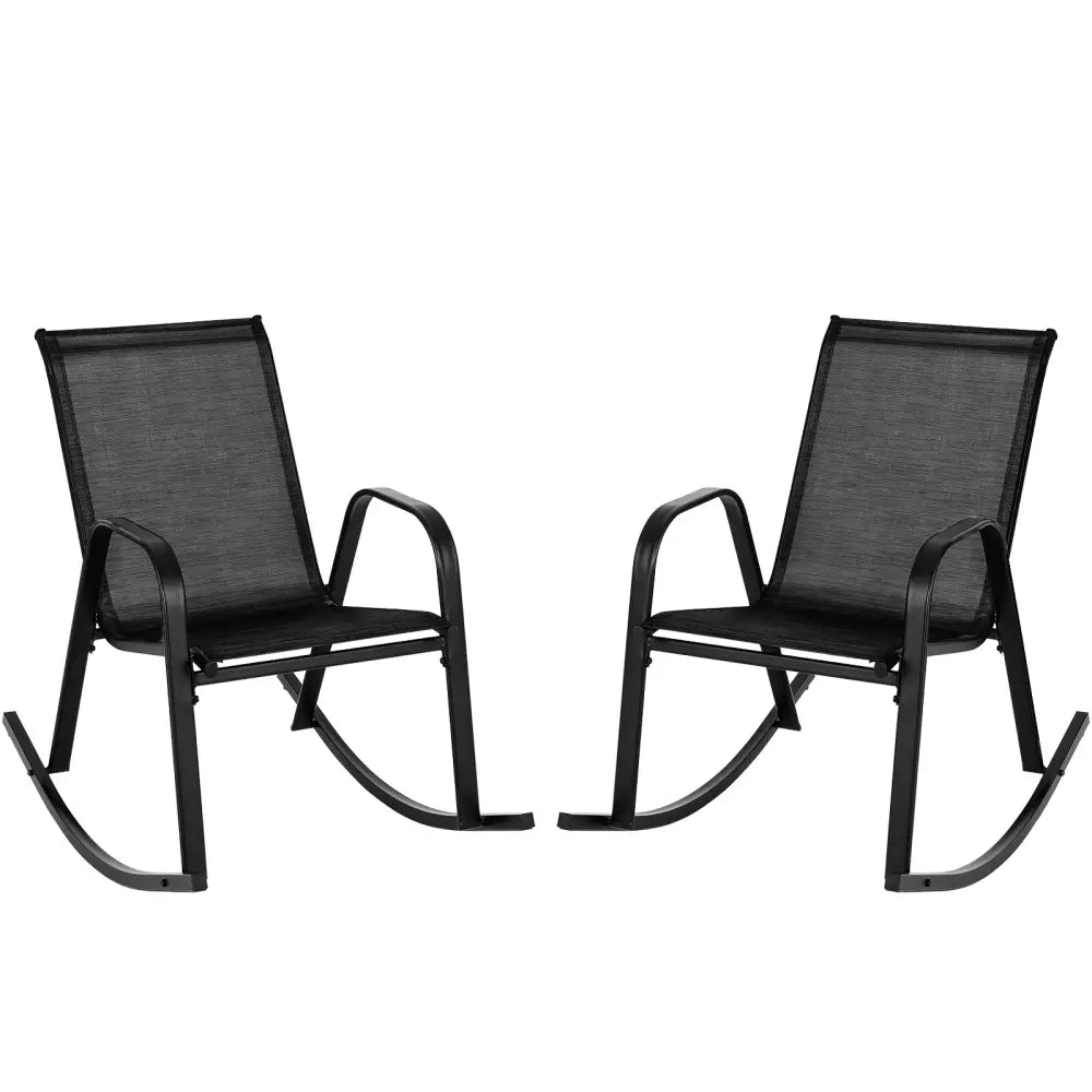 Set of 2 Metal Patio Rocking Chair with Breathable Seat Fabric-Black - Black - Patio Rocking Chairs & Gliders