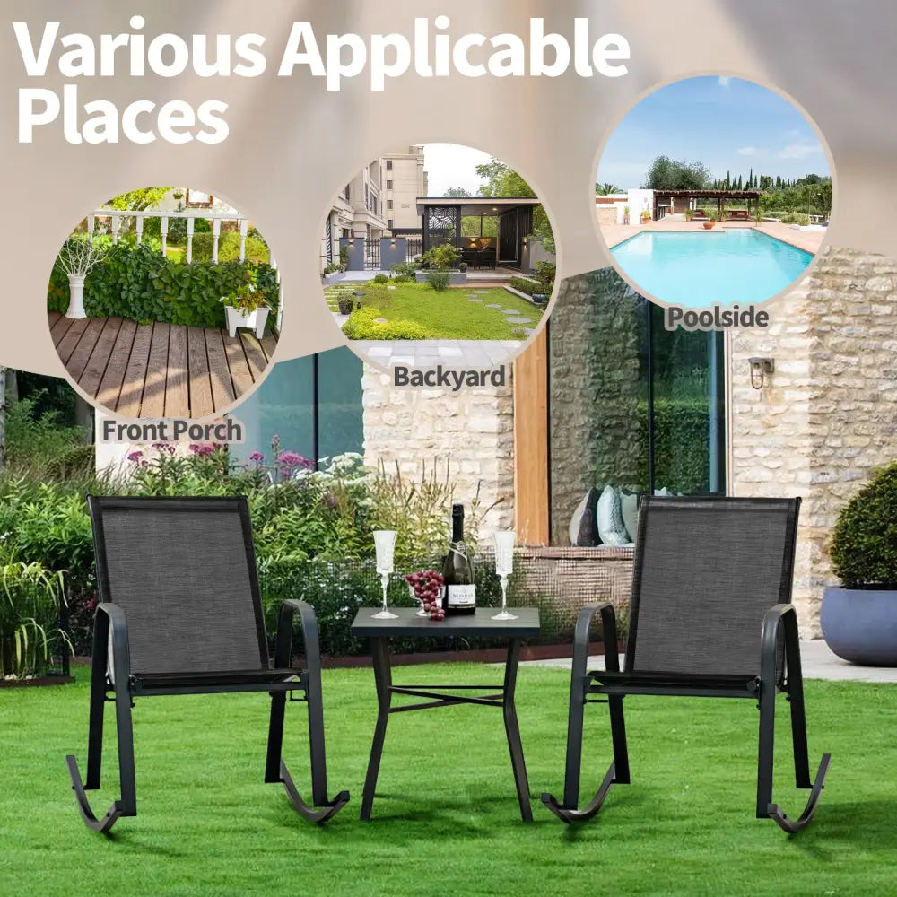 Set of 2 Metal Patio Rocking Chair with Breathable Seat Fabric-Black - Black - Patio Rocking Chairs & Gliders