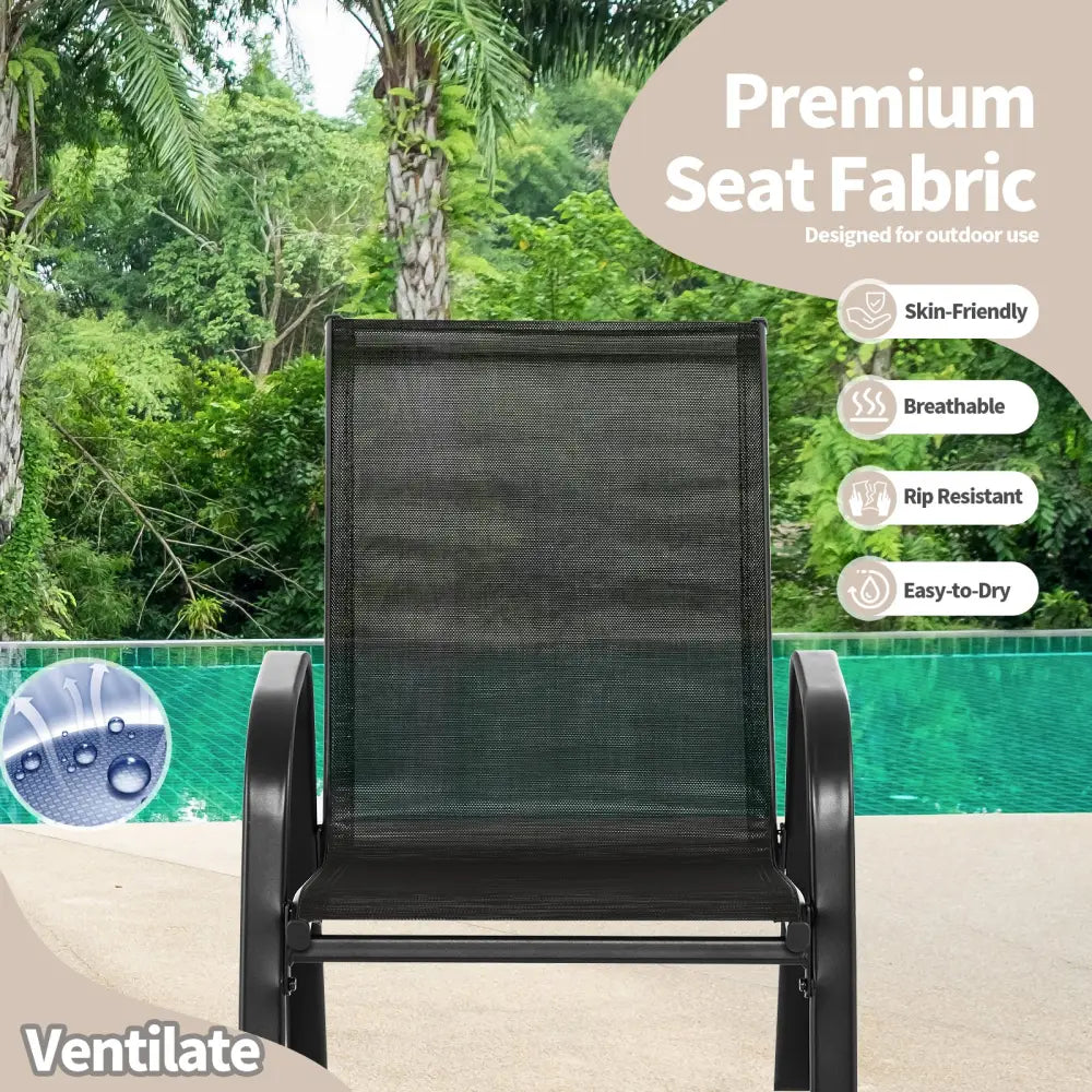 Set of 2 Metal Patio Rocking Chair with Breathable Seat Fabric-Black - Black - Patio Rocking Chairs & Gliders