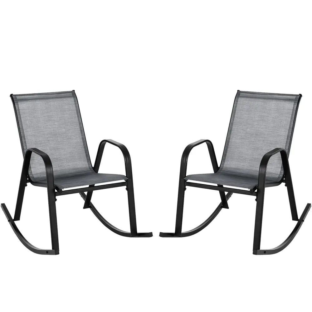 Set of 2 Metal Patio Rocking Chair with Breathable Seat Fabric-Gray - Gray - Patio Rocking Chairs & Gliders