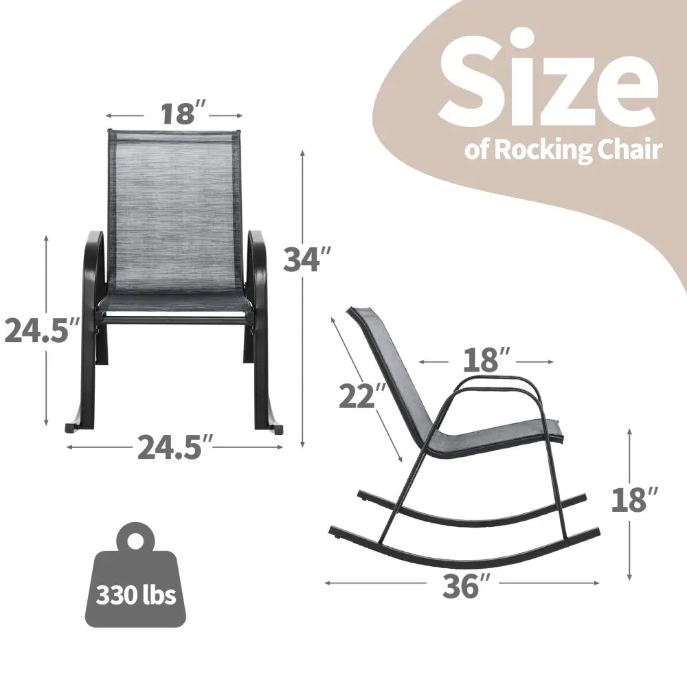 Set of 2 Metal Patio Rocking Chair with Breathable Seat Fabric-Gray - Gray - Patio Rocking Chairs & Gliders