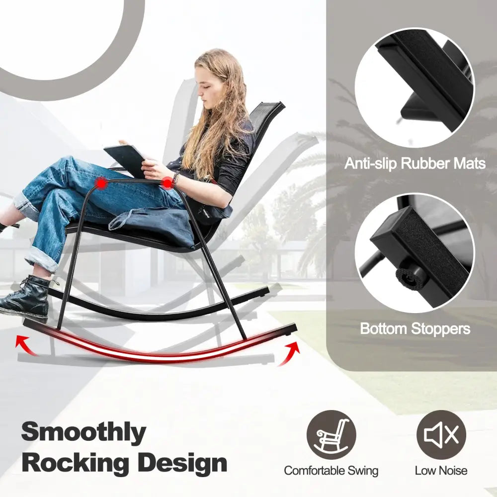 Set of 2 Metal Patio Rocking Chair with Breathable Seat Fabric-Gray - Gray - Patio Rocking Chairs & Gliders