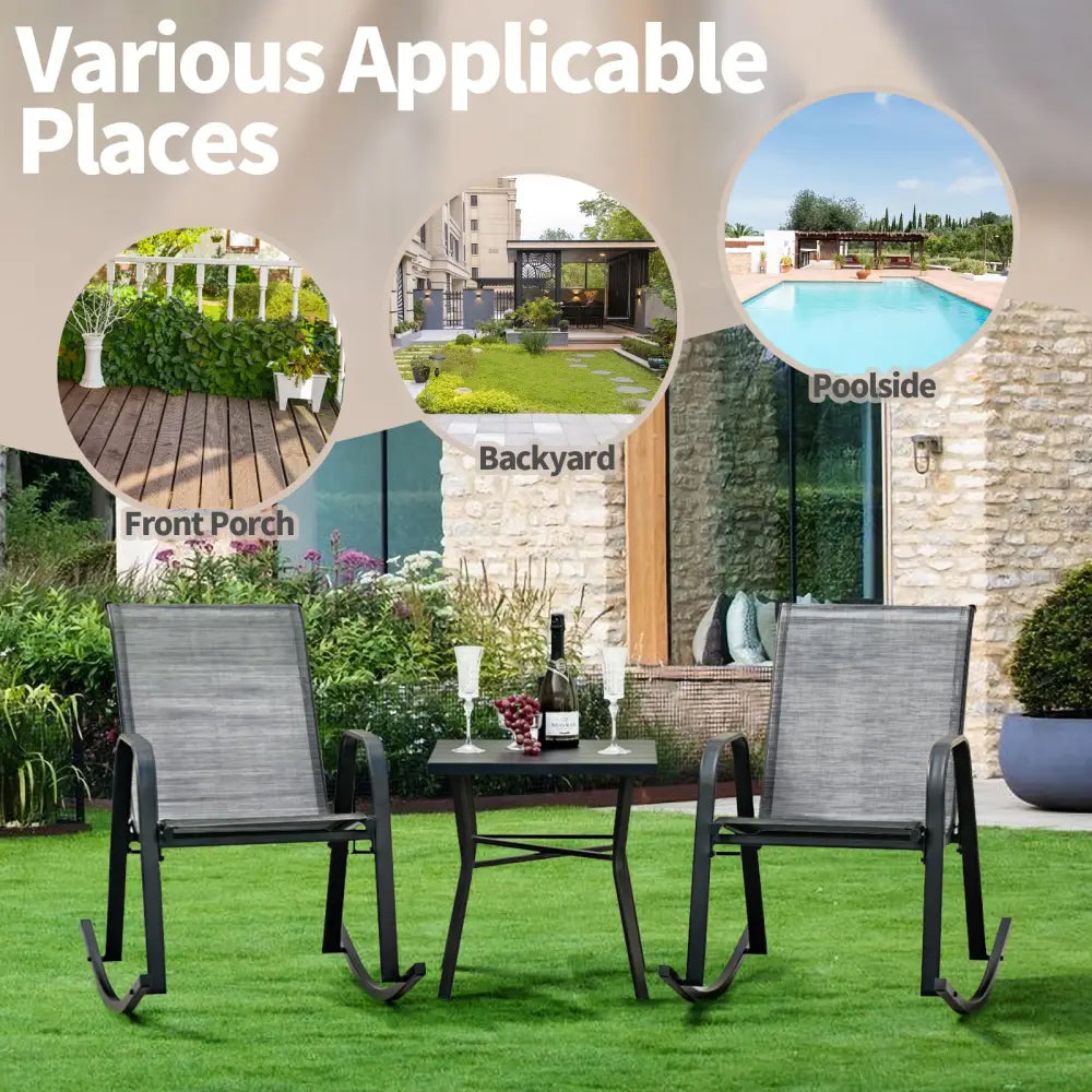 Set of 2 Metal Patio Rocking Chair with Breathable Seat Fabric-Gray - Gray - Patio Rocking Chairs & Gliders