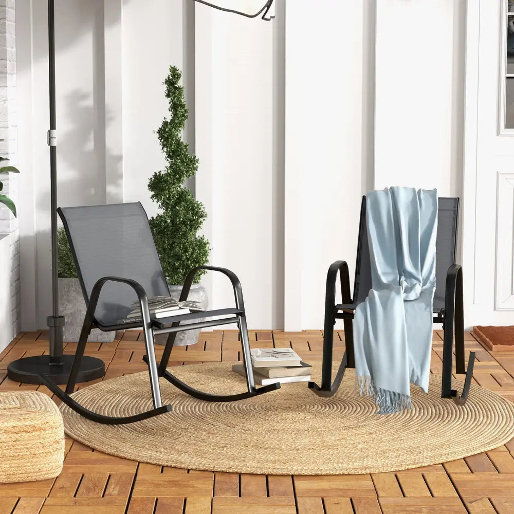 Set of 2 Metal Patio Rocking Chair with Breathable Seat Fabric-Gray - Gray - Patio Rocking Chairs & Gliders