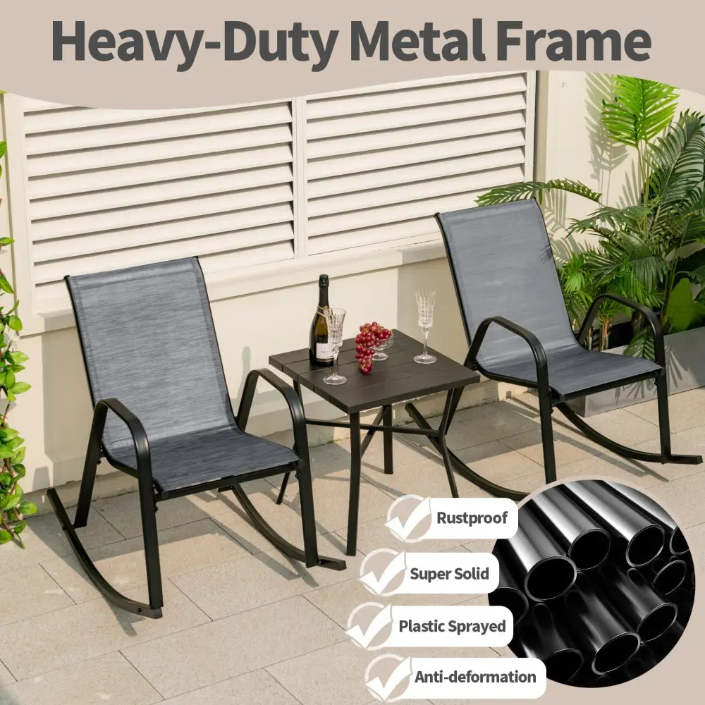 Set of 2 Metal Patio Rocking Chair with Breathable Seat Fabric-Gray - Gray - Patio Rocking Chairs & Gliders