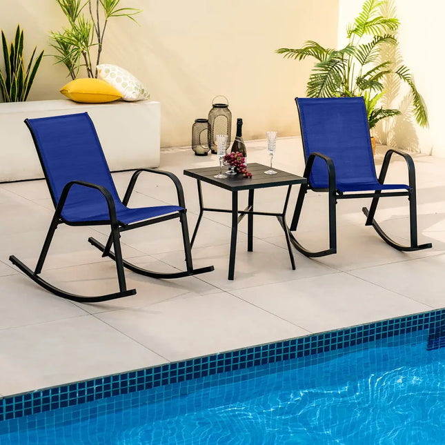 Set of 2 Metal Patio Rocking Chair with Breathable Seat Fabric-Navy - Navy - Patio Rocking Chairs & Gliders
