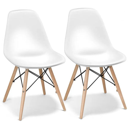 Set of 2 Mid-Century Modern DSW Dining Side Chair-Beige - White - Dining Chairs