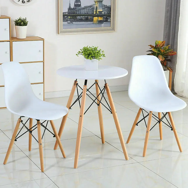 Set of 2 Mid-Century Modern DSW Dining Side Chair-Beige - White - Dining Chairs