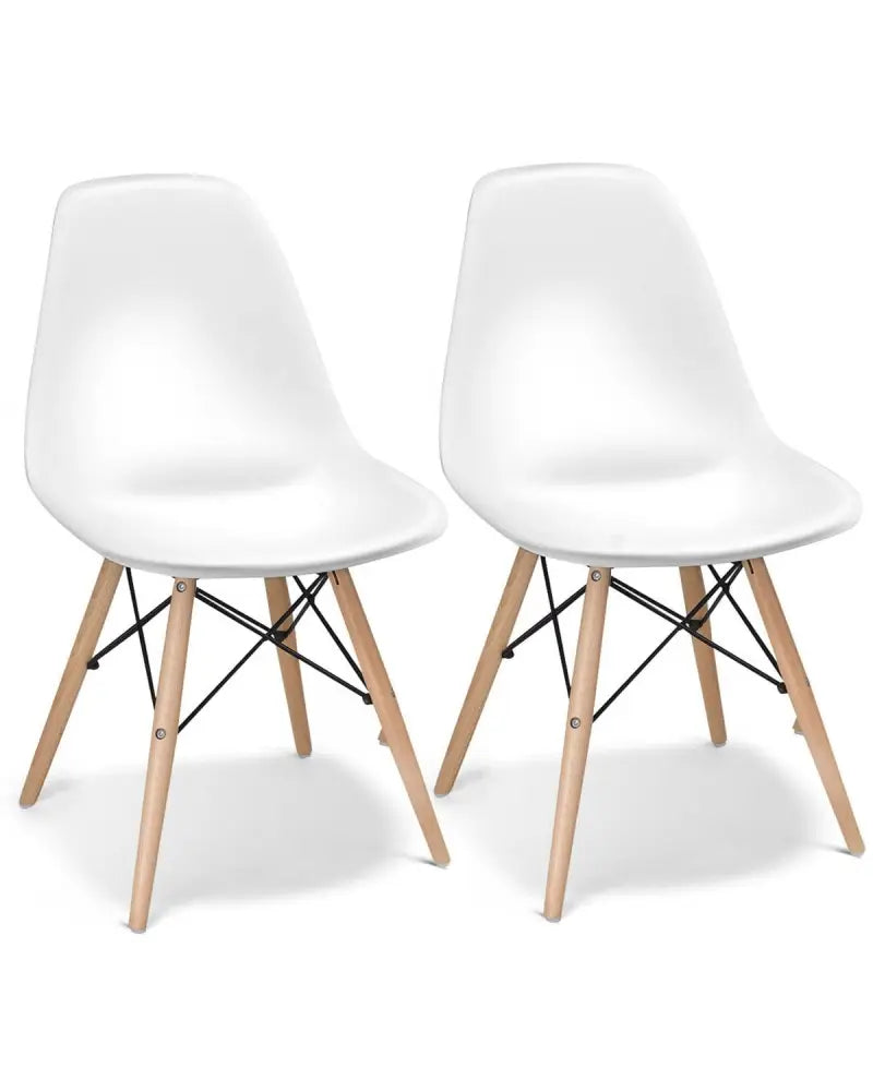 Set of 2 Mid-Century Modern DSW Dining Side Chair-Beige - White - Dining Chairs