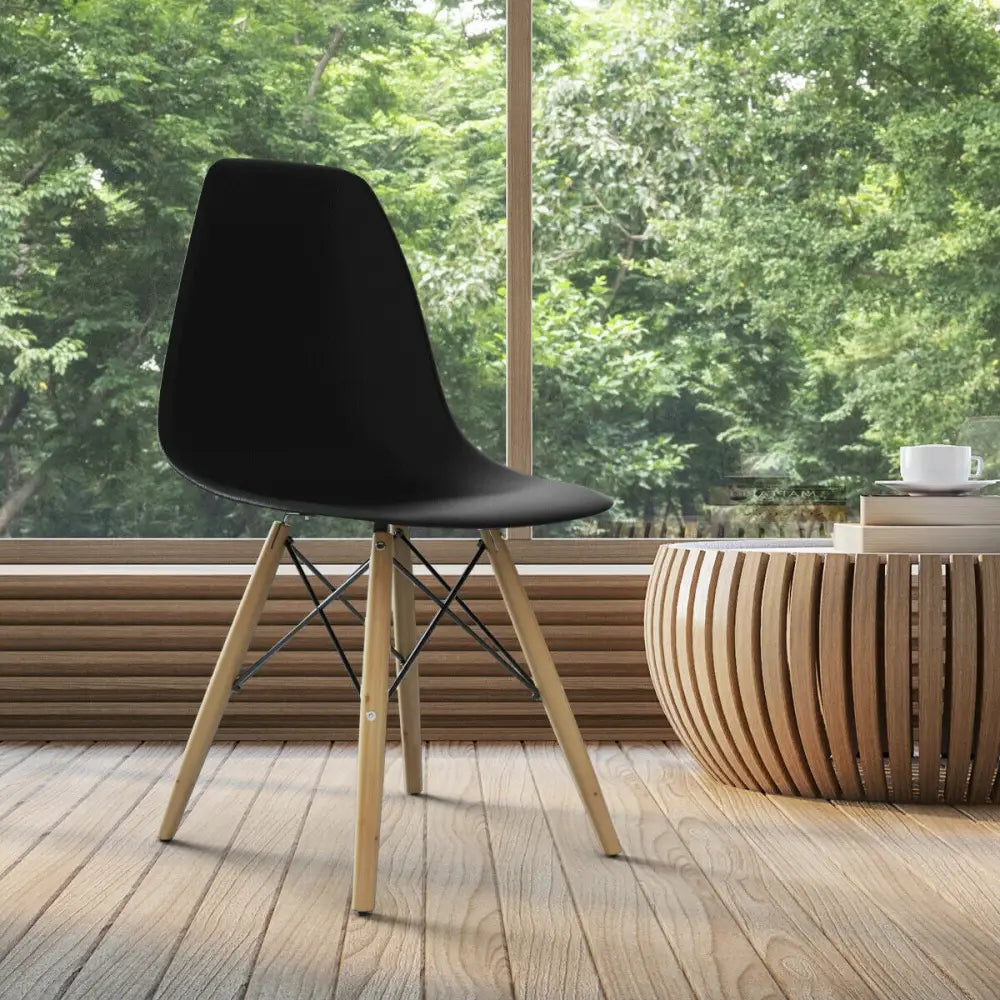 Set of 2 Mid-Century Modern DSW Dining Side Chair-Dark Black - Black - Dining Chairs