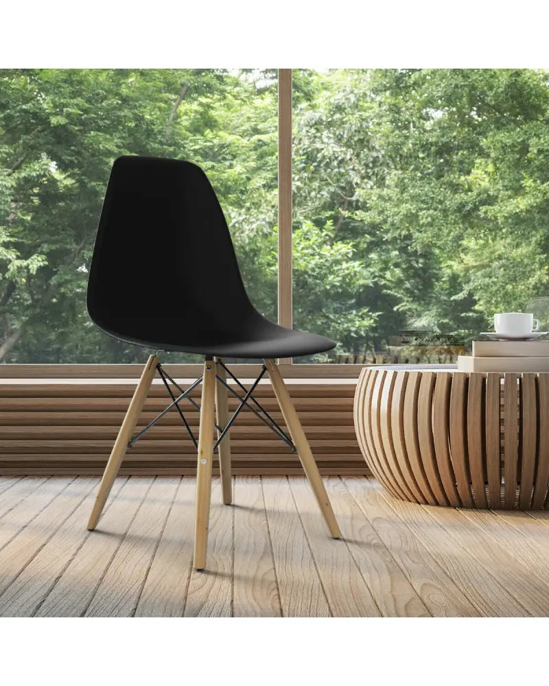 Set of 2 Mid-Century Modern DSW Dining Side Chair-Dark Black - Black - Dining Chairs