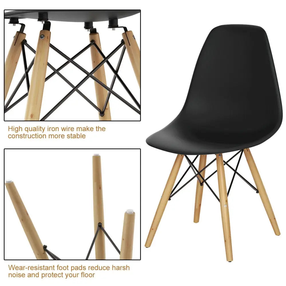 Set of 2 Mid-Century Modern DSW Dining Side Chair-Dark Black - Black - Dining Chairs