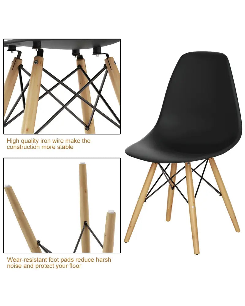 Set of 2 Mid-Century Modern DSW Dining Side Chair-Dark Black - Black - Dining Chairs