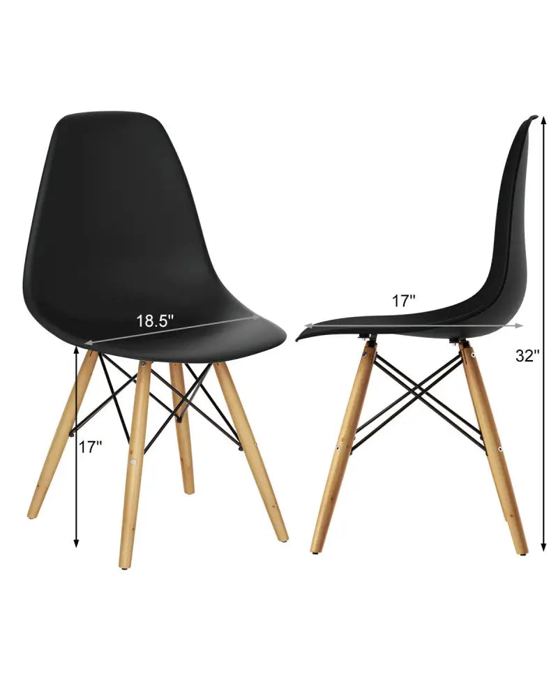 Set of 2 Mid-Century Modern DSW Dining Side Chair-Dark Black - Black - Dining Chairs