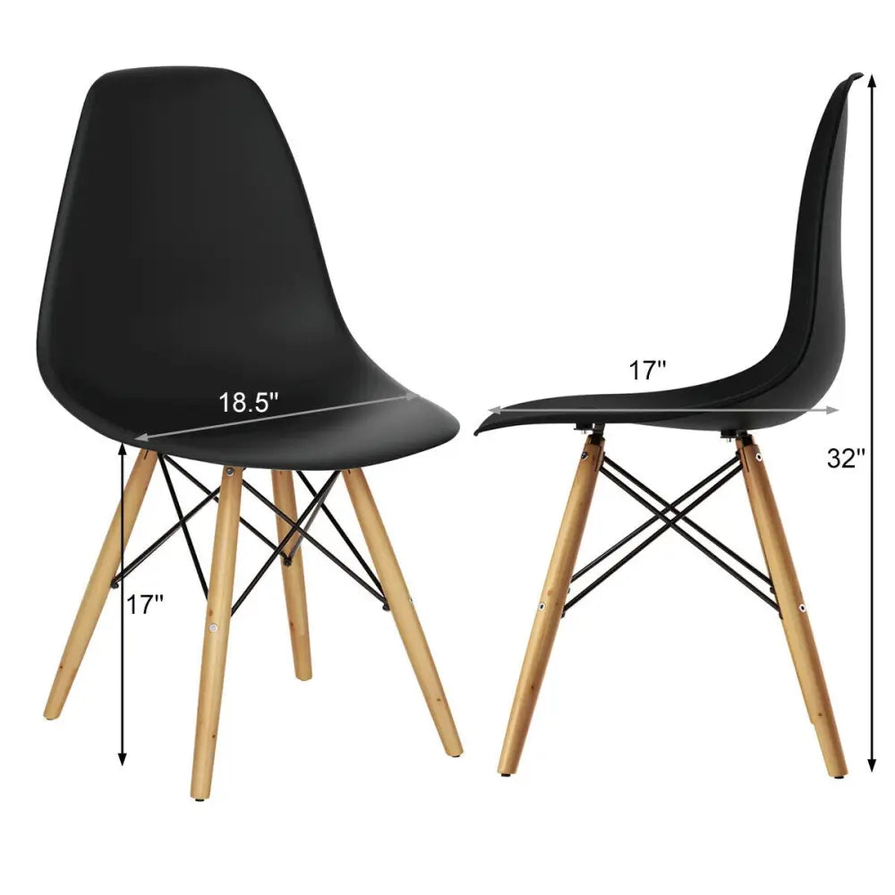 Set of 2 Mid-Century Modern DSW Dining Side Chair-Dark Black - Black - Dining Chairs