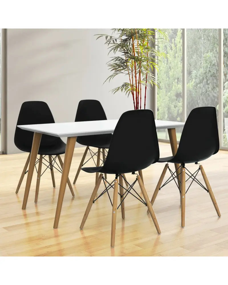 Set of 2 Mid-Century Modern DSW Dining Side Chair-Dark Black - Black - Dining Chairs