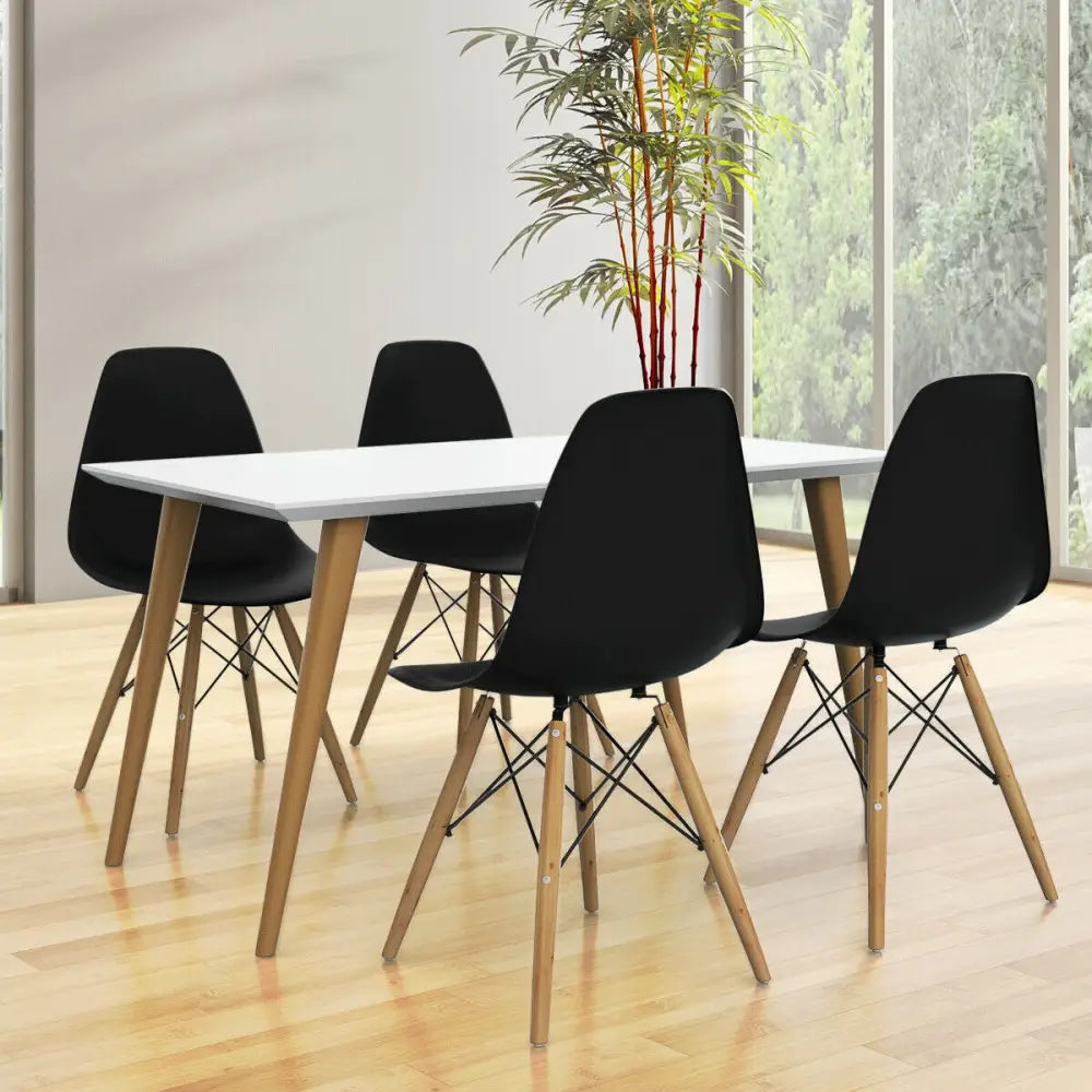 Set of 2 Mid-Century Modern DSW Dining Side Chair-Dark Black - Black - Dining Chairs