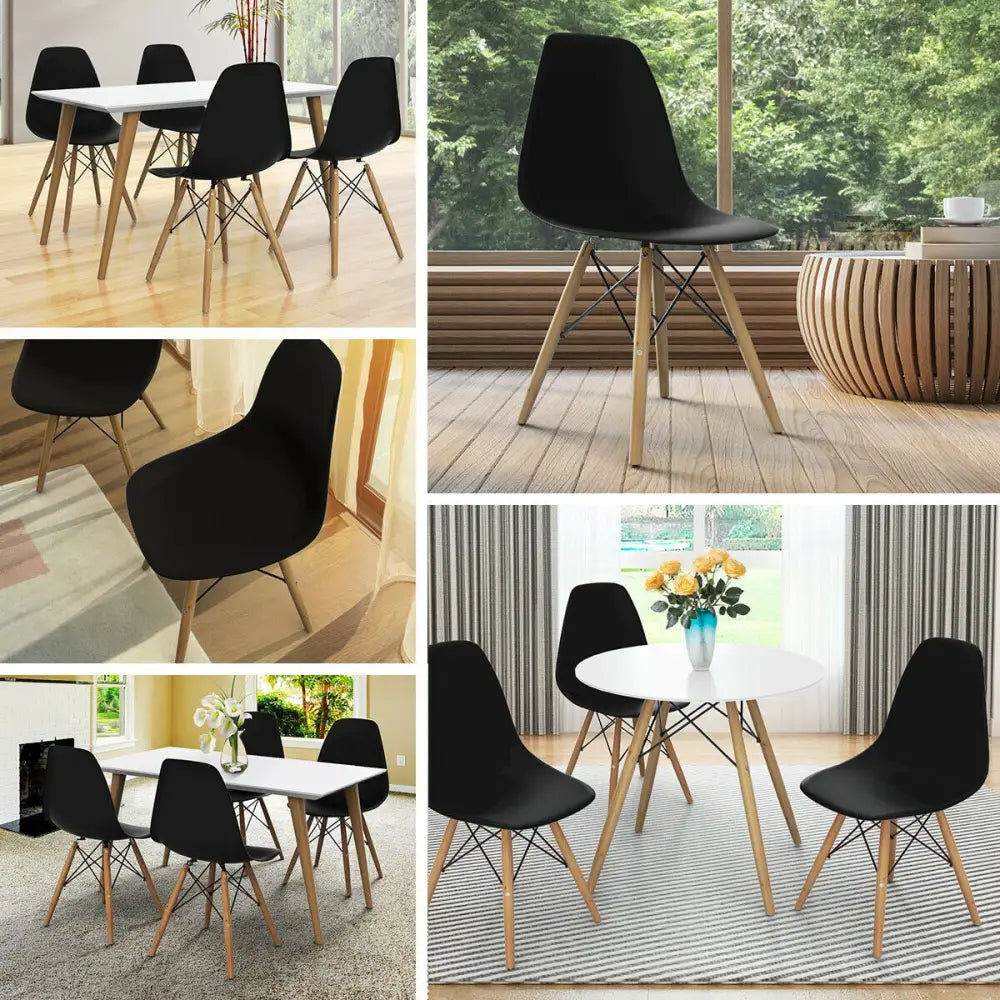 Set of 2 Mid-Century Modern DSW Dining Side Chair-Dark Black - Black - Dining Chairs