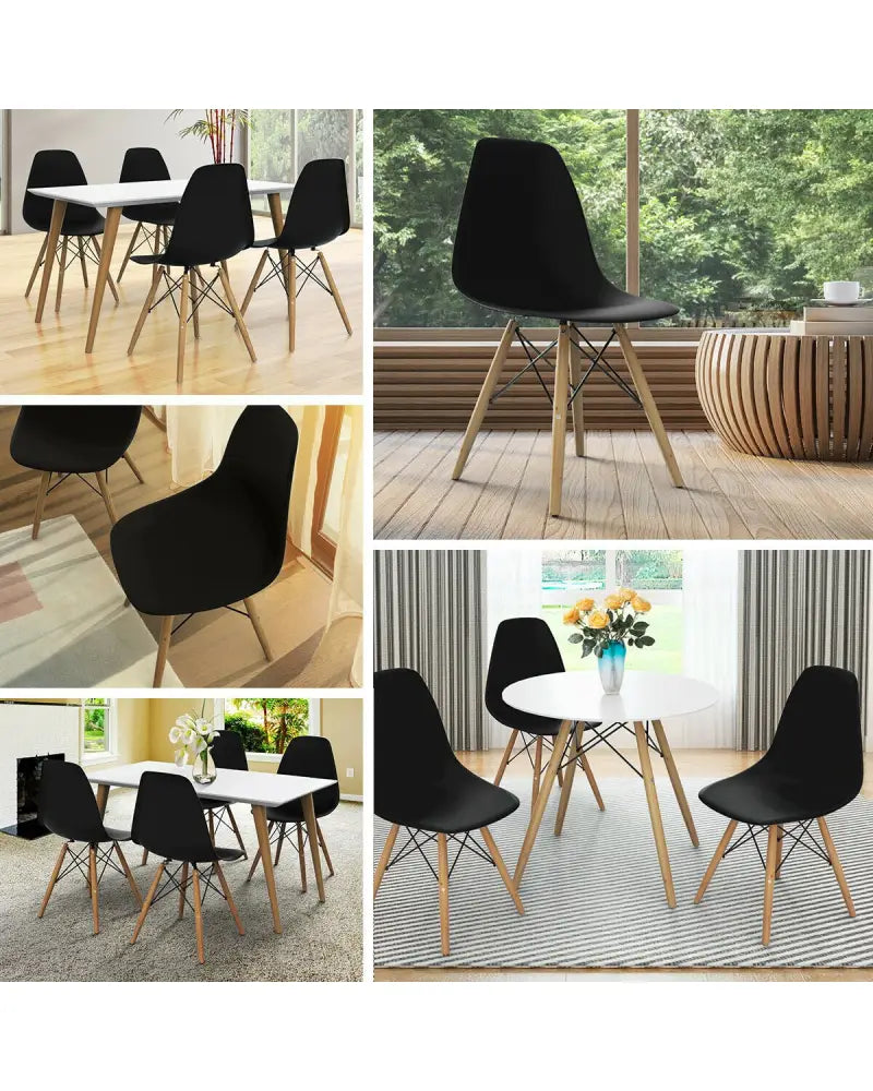 Set of 2 Mid-Century Modern DSW Dining Side Chair-Dark Black - Black - Dining Chairs