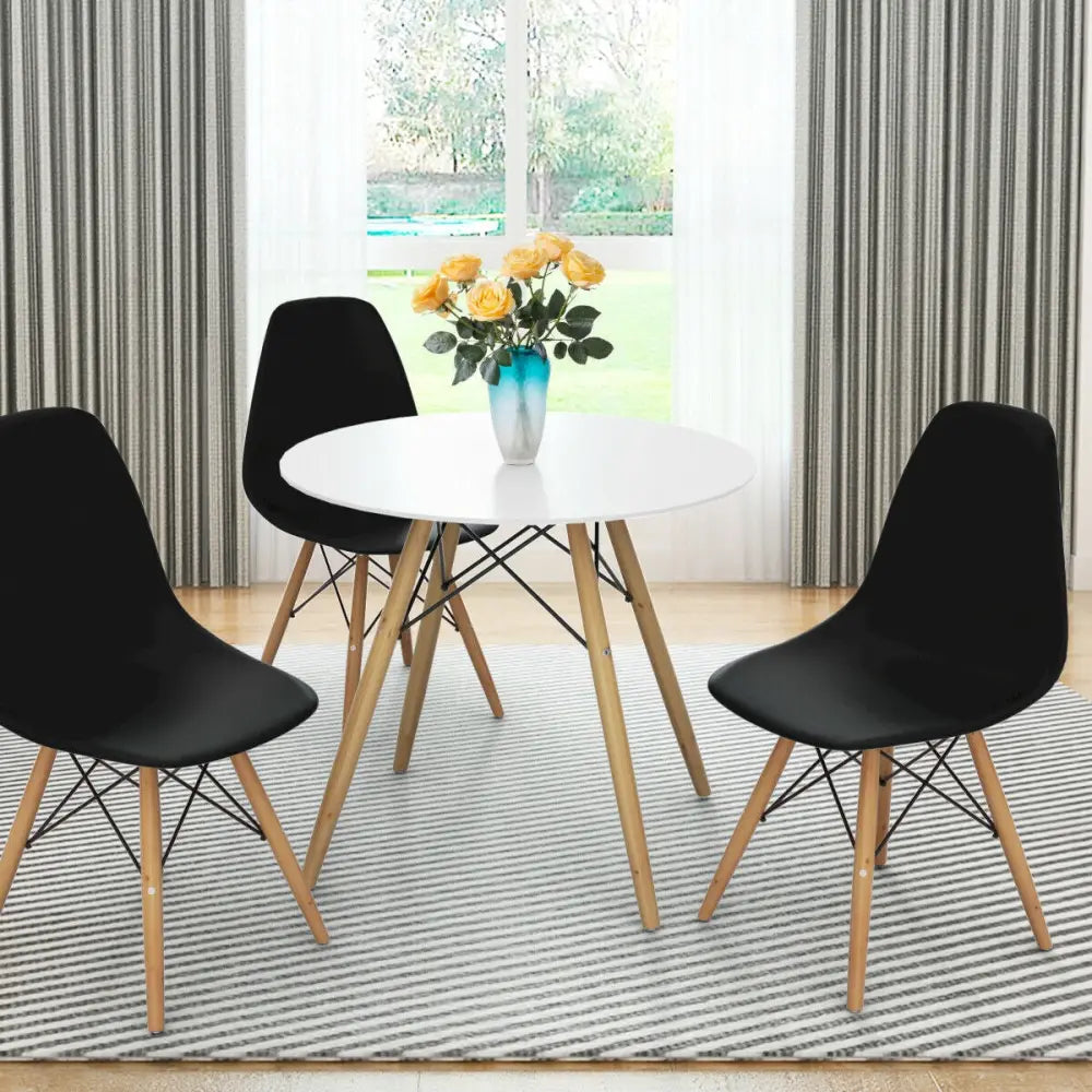 Set of 2 Mid-Century Modern DSW Dining Side Chair-Dark Black - Black - Dining Chairs