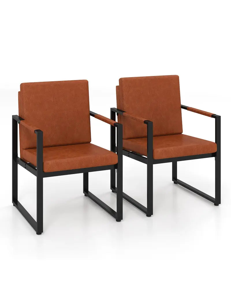 Set of 2 Mid Century Modern Single Sofa Chairs with Cushions-Brown - Accent Chairs