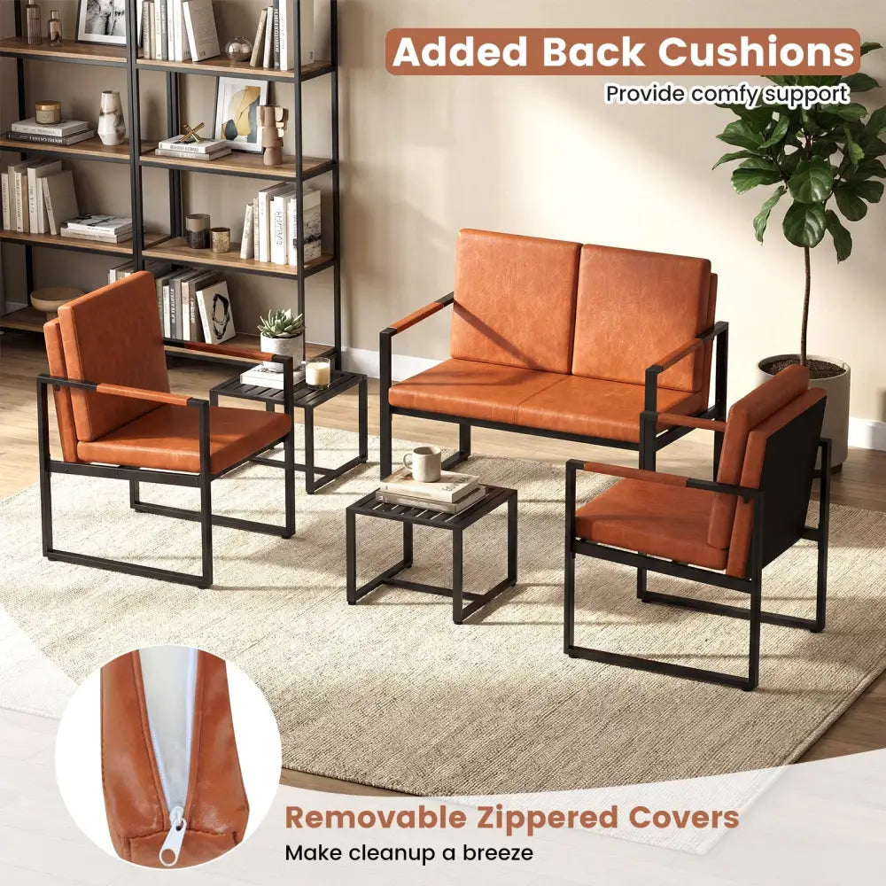 Set of 2 Mid Century Modern Single Sofa Chairs with Cushions-Brown - Accent Chairs