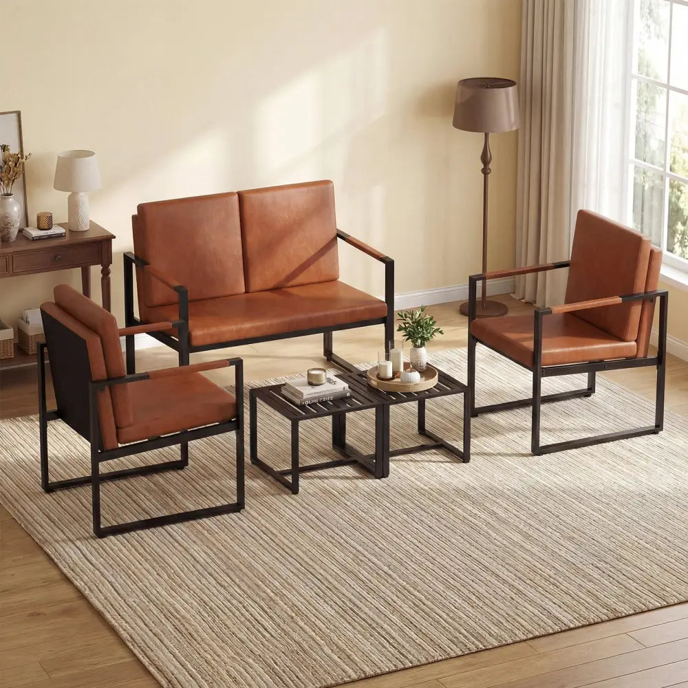 Set of 2 Mid Century Modern Single Sofa Chairs with Cushions-Brown - Accent Chairs