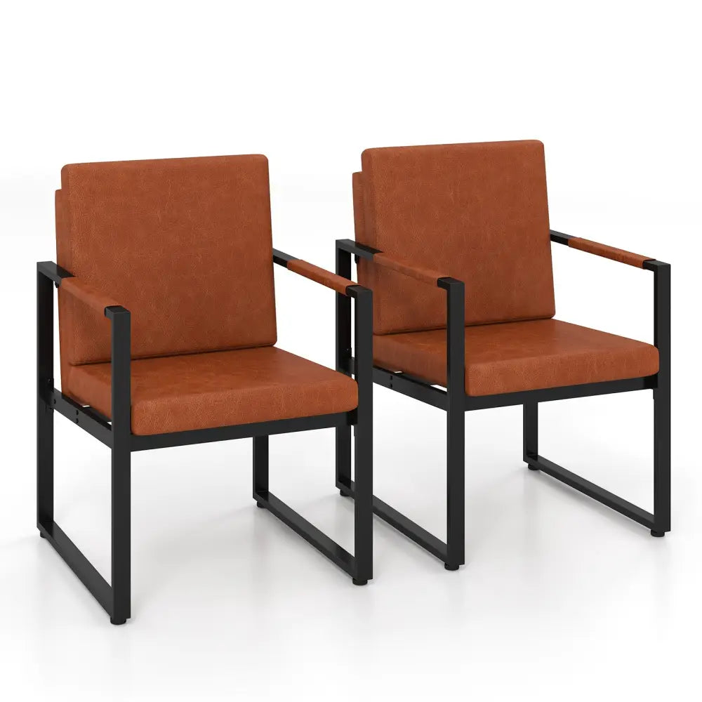 Set of 2 Mid Century Modern Single Sofa Chairs with Cushions-Brown - Accent Chairs
