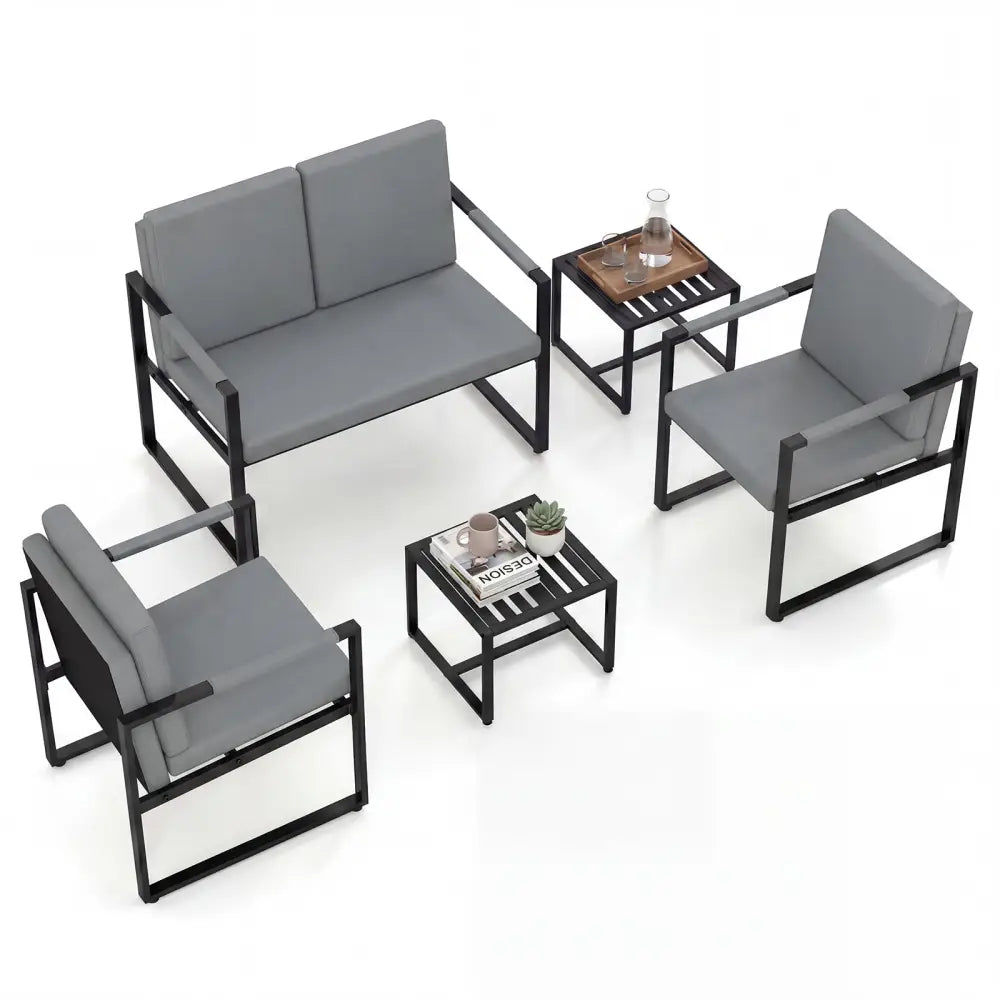Set of 2 Mid Century Modern Single Sofa Chairs with Cushions-Gray - Black & Gray - Accent Chairs