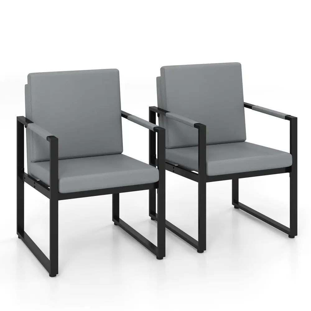 Set of 2 Mid Century Modern Single Sofa Chairs with Cushions-Gray - Black & Gray - Accent Chairs