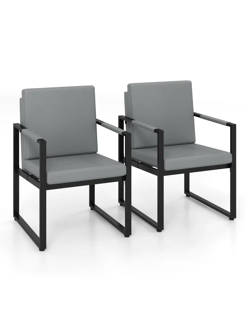Set of 2 Mid Century Modern Single Sofa Chairs with Cushions-Gray - Black & Gray - Accent Chairs
