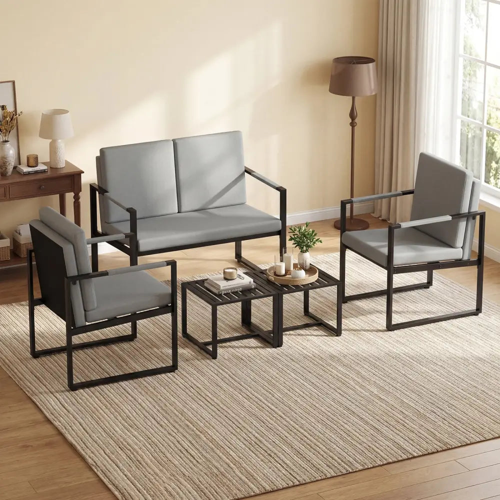 Set of 2 Mid Century Modern Single Sofa Chairs with Cushions-Gray - Black & Gray - Accent Chairs