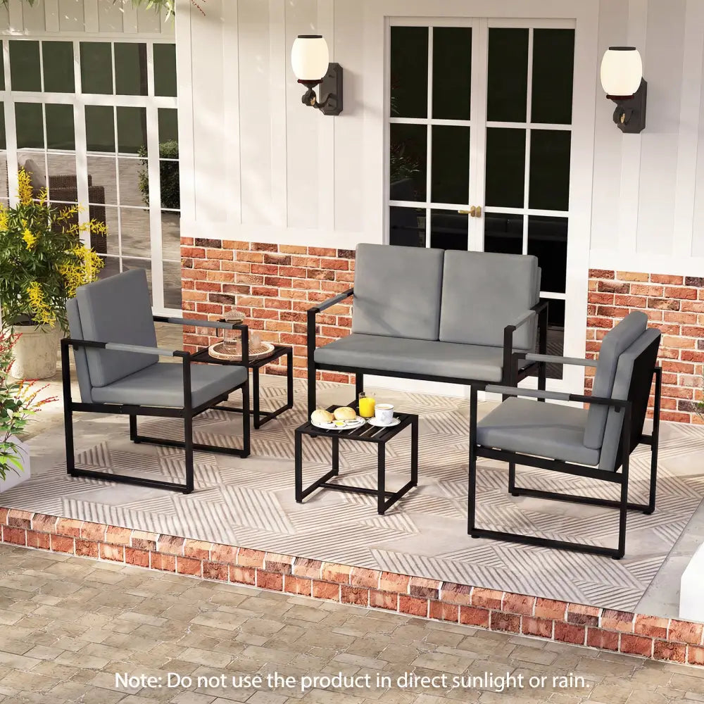 Set of 2 Mid Century Modern Single Sofa Chairs with Cushions-Gray - Black & Gray - Accent Chairs