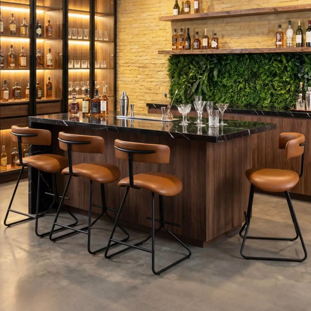 Set of 2 Modern Counter Height Stools 25 Inch Faux Leather Upholstered-Espresso - Espresso - Bar Stools
