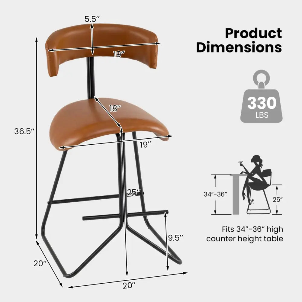 Set of 2 Modern Counter Height Stools 25 Inch Faux Leather Upholstered-Espresso - Espresso - Bar Stools