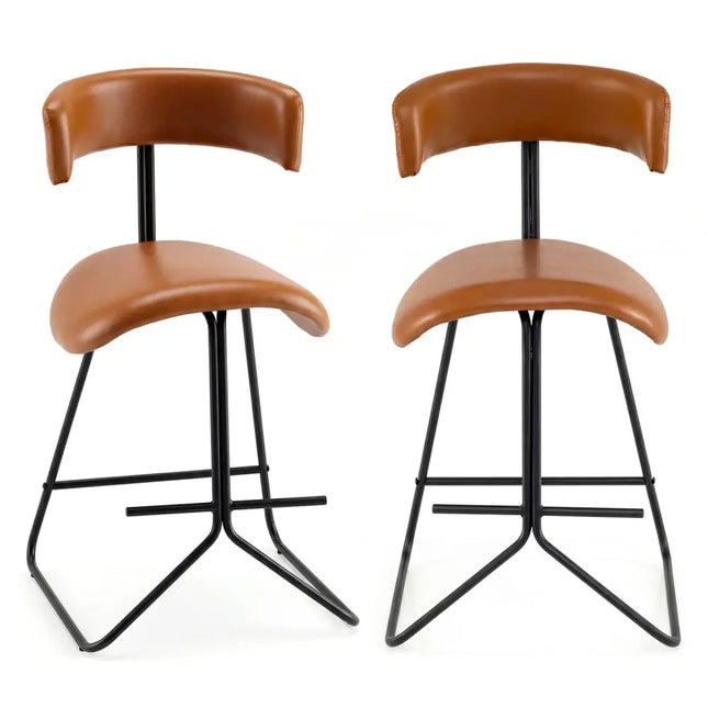 Set of 2 Modern Counter Height Stools 25 Inch Faux Leather Upholstered-Espresso - Espresso - Bar Stools