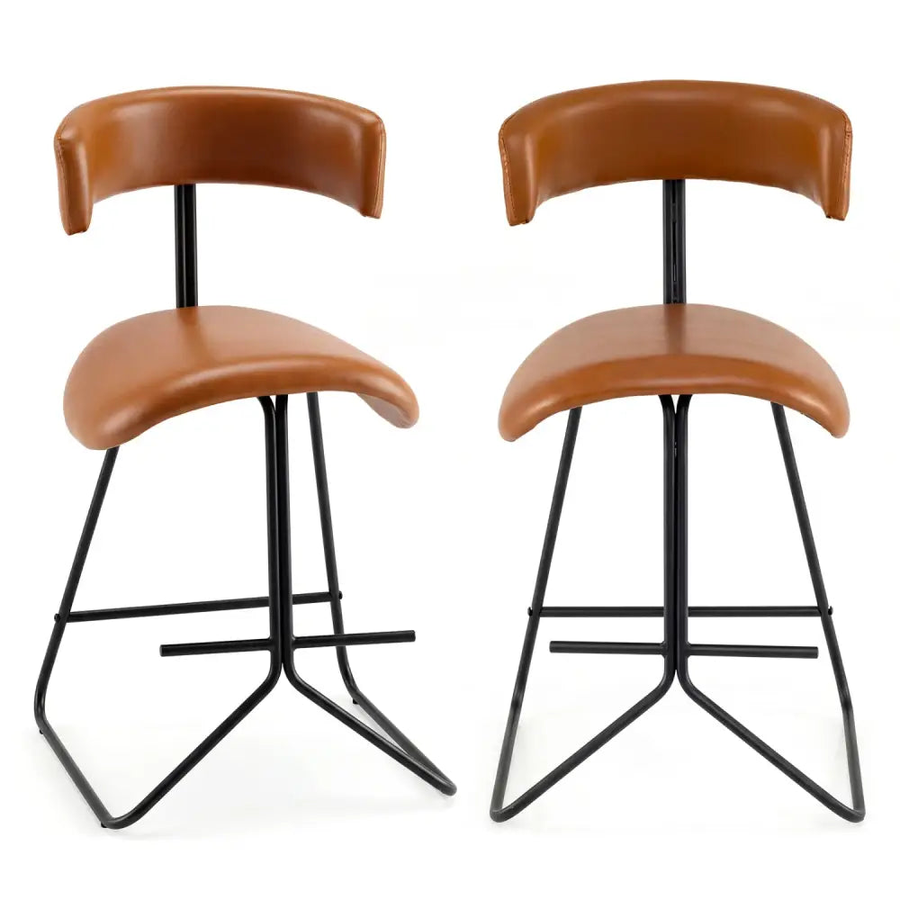 Set of 2 Modern Counter Height Stools 25 Inch Faux Leather Upholstered-Espresso - Espresso - Bar Stools