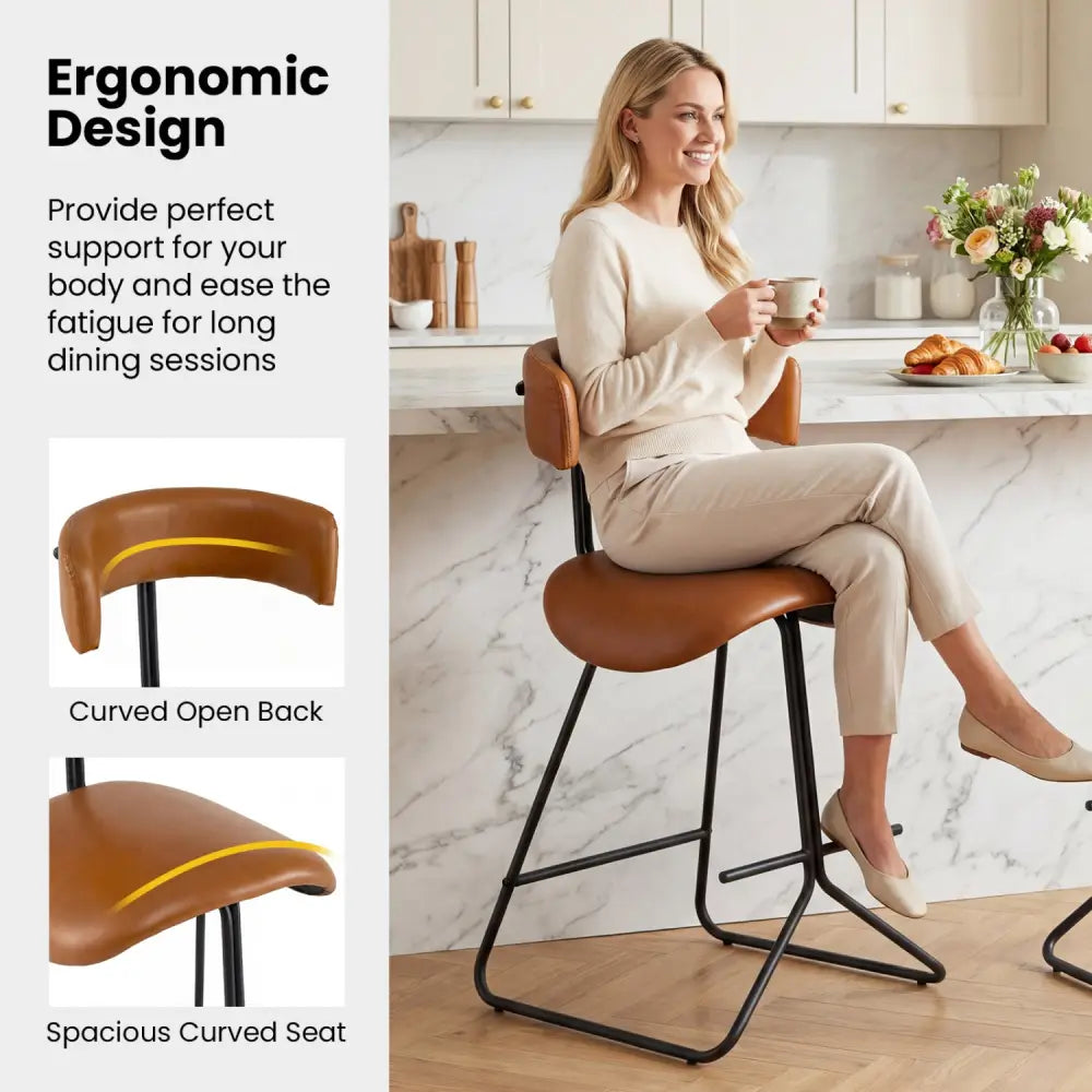 Set of 2 Modern Counter Height Stools 25 Inch Faux Leather Upholstered-Espresso - Espresso - Bar Stools