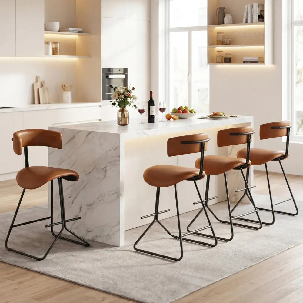 Set of 2 Modern Counter Height Stools 25 Inch Faux Leather Upholstered-Espresso - Espresso - Bar Stools