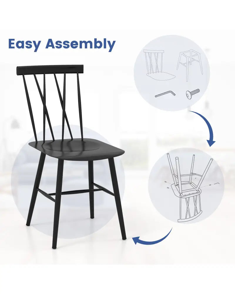 Set of 2 Modern Dining Chairs with Backrest - Black - Dining Chairs