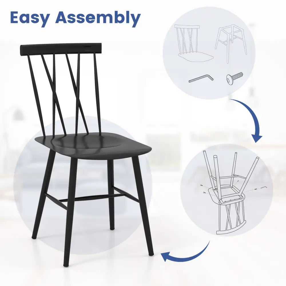 Set of 2 Modern Dining Chairs with Backrest - Black - Dining Chairs