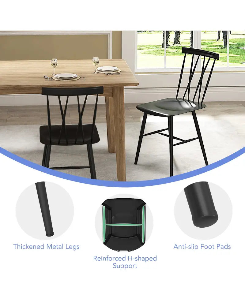 Set of 2 Modern Dining Chairs with Backrest - Black - Dining Chairs
