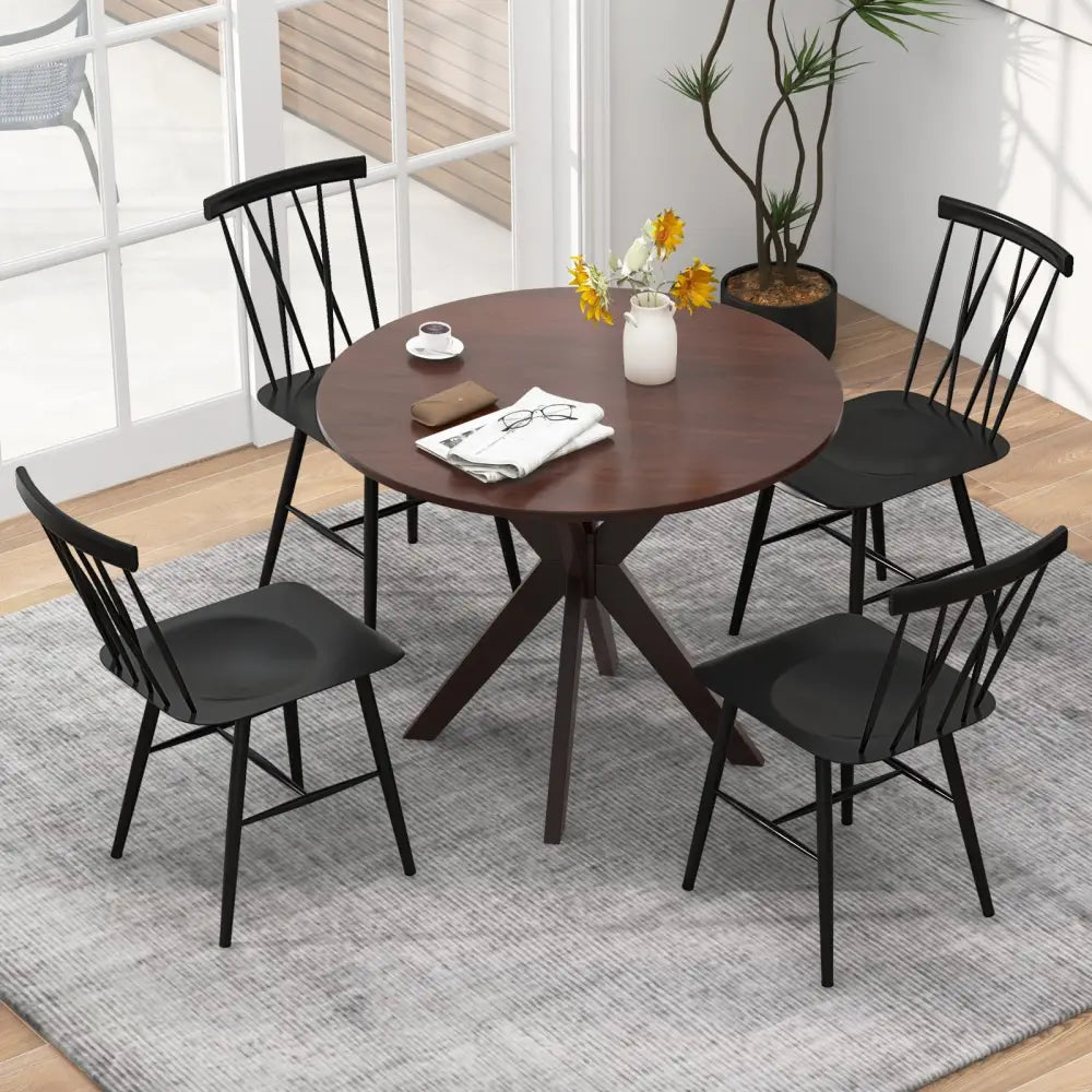 Set of 2 Modern Dining Chairs with Backrest - Black - Dining Chairs
