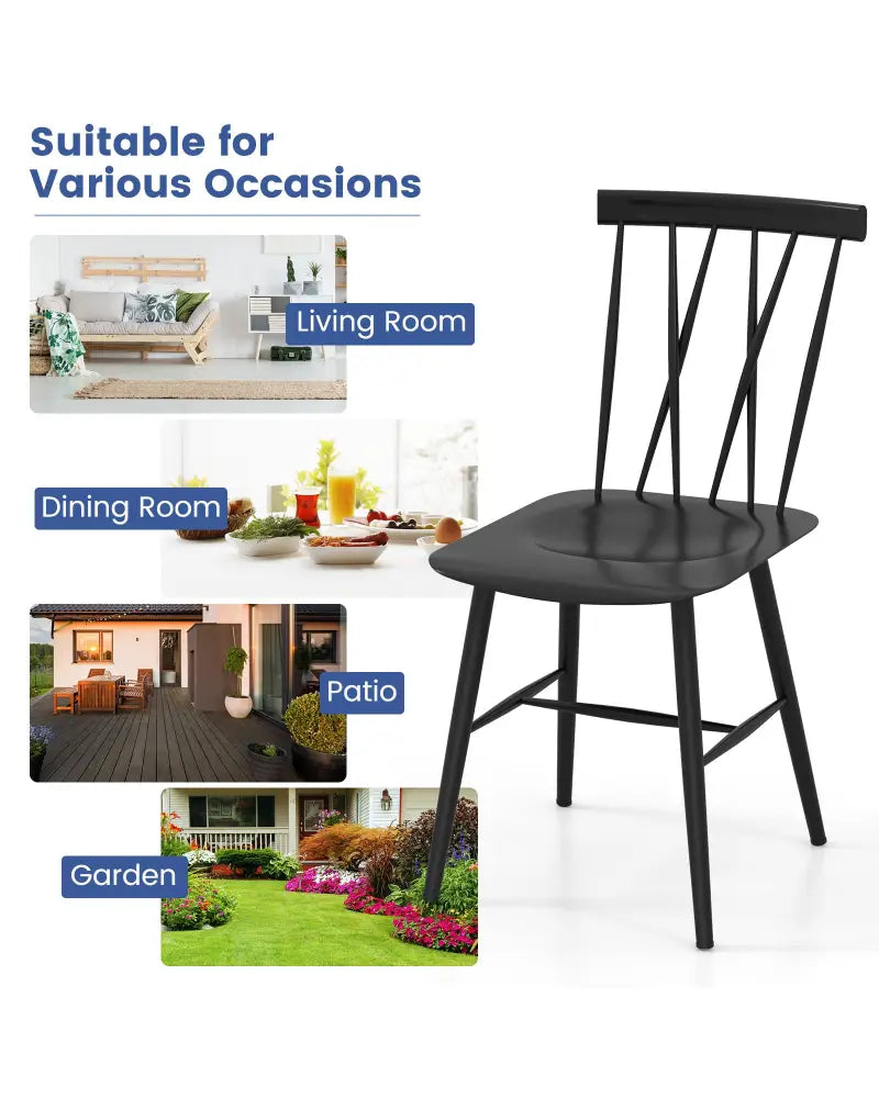 Set of 2 Modern Dining Chairs with Backrest - Black - Dining Chairs