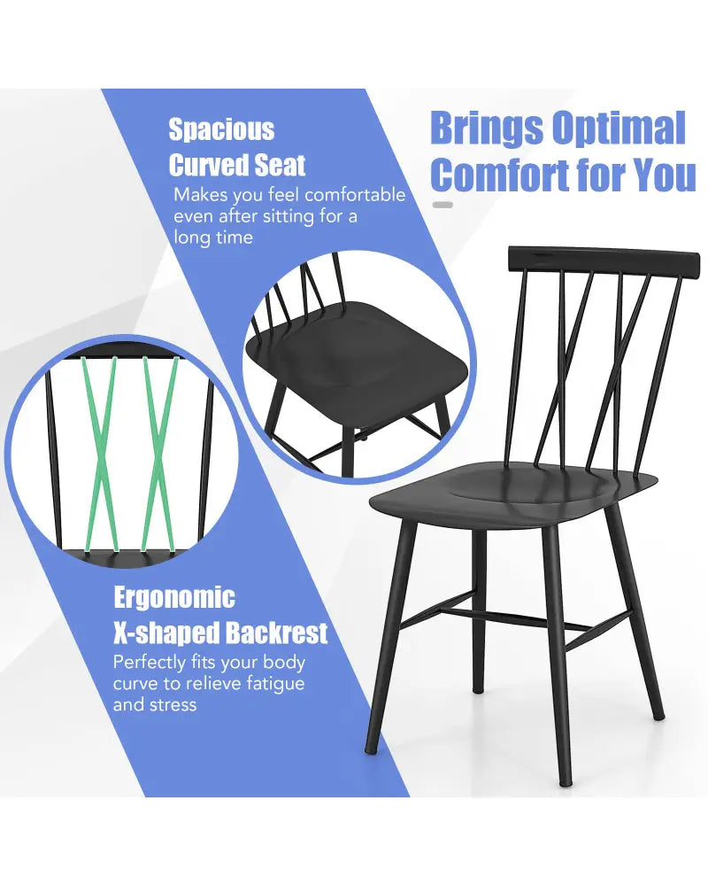Set of 2 Modern Dining Chairs with Backrest - Black - Dining Chairs