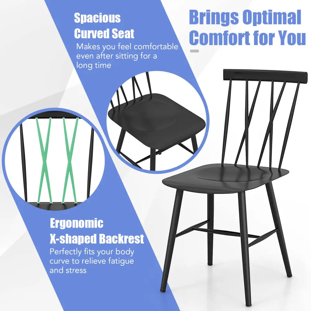Set of 2 Modern Dining Chairs with Backrest - Black - Dining Chairs
